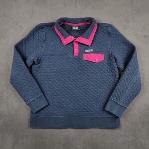 Patagonia Quilt Snap-T Pullover Womens Medium Blue Pink Organic Cotton 25281